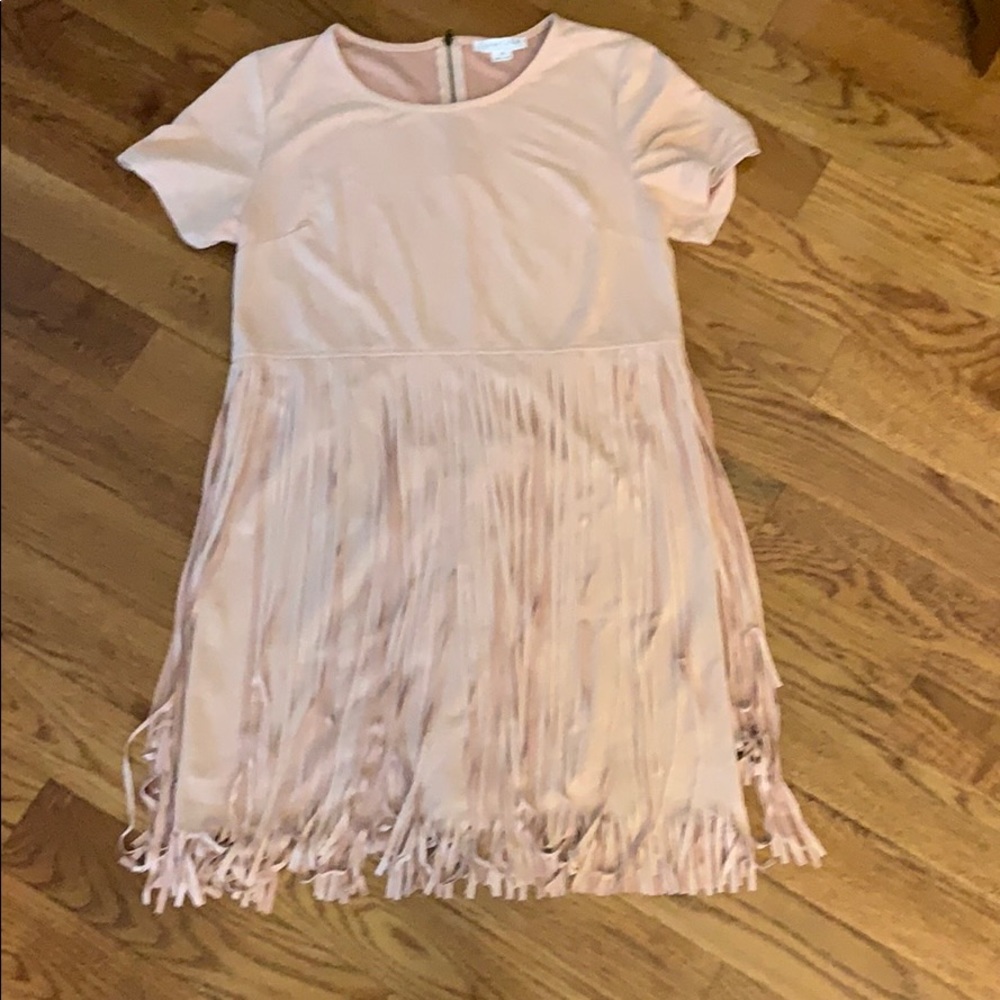 Loveriche baby pink fringe bottom dress